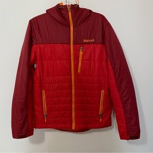 Marmot men’s hooded quilted red/orange full zip jacket